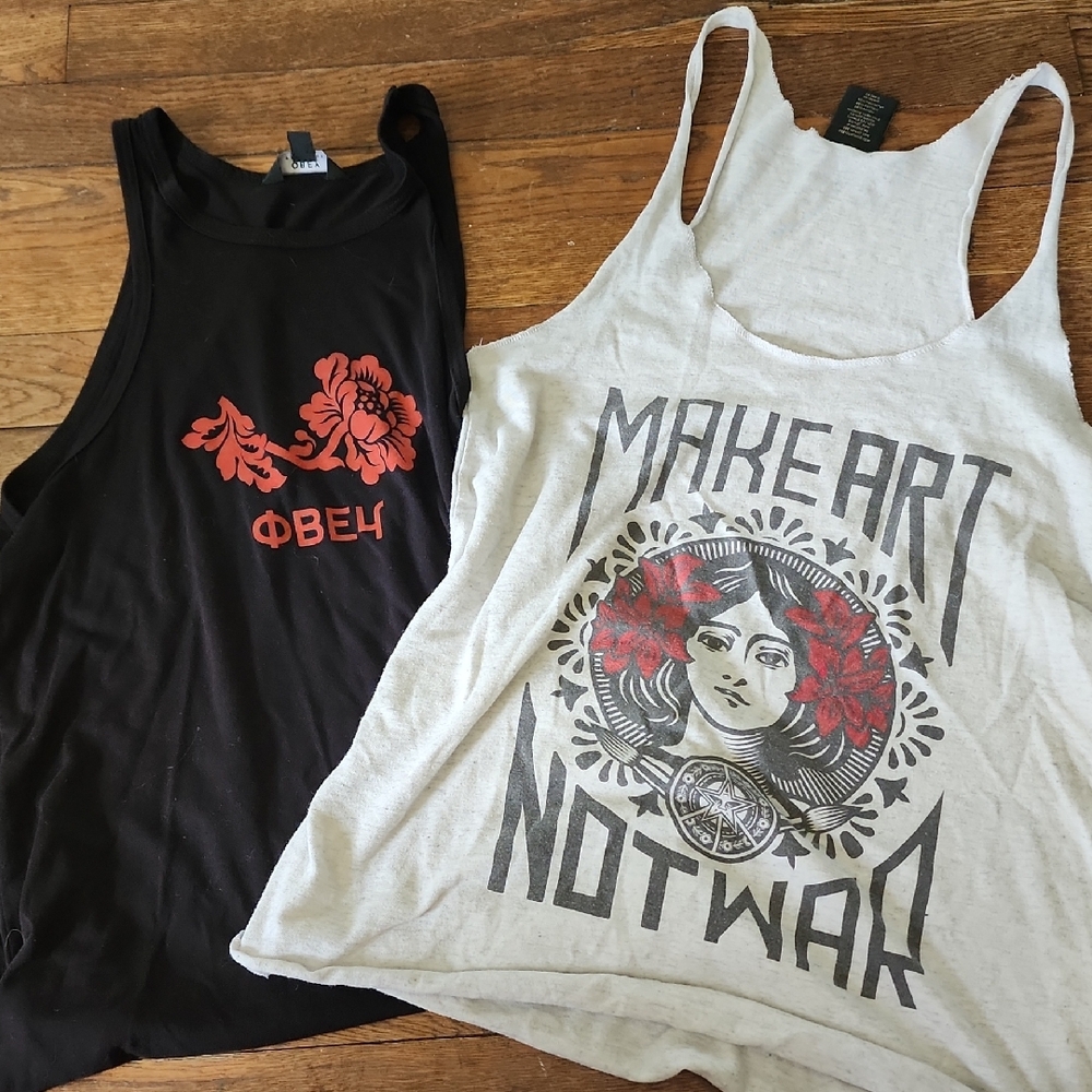 Obey Black and White Graphic Tank Tops